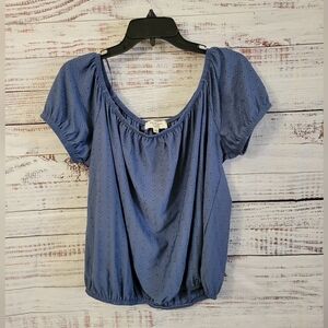 Kim & Cami Blue eyelet Off-The-Shoulder Blouse